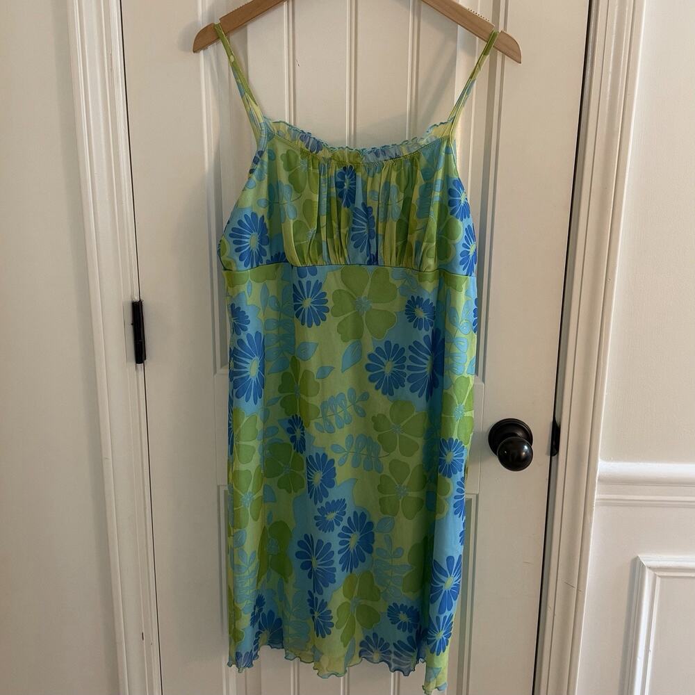 Vintage Xhilaration Y2K Floral Mini Dress Size Large Lettuce Hem